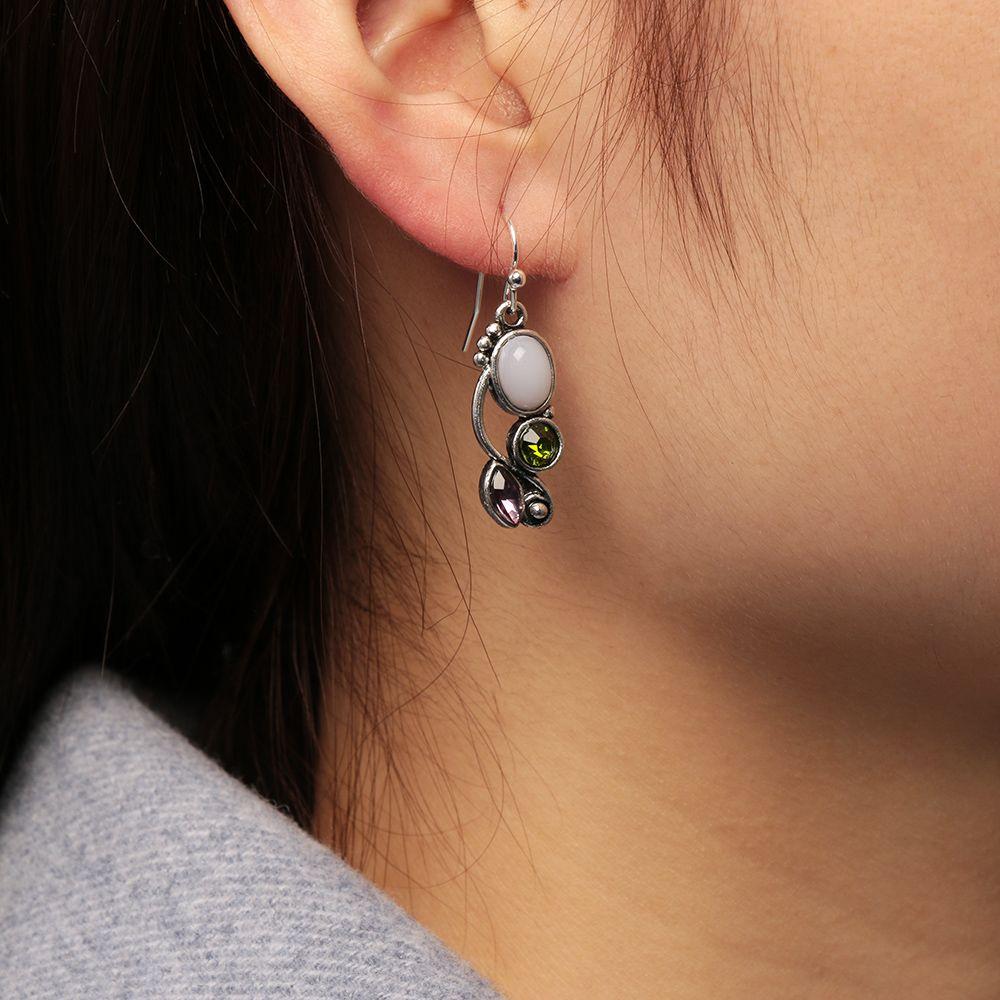 Charm gift Dangle Hook Multi-Gemstone Moonstone Earrings Amethyst Ear Stud Peridot