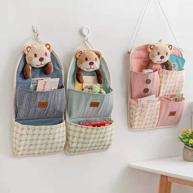 Multi-pocket Lovely Fabric Sundry Storage Bag Dormitory Door Back Wall Hanging Bag Cell Phone Key Storage Hanging Bag Home Organizer