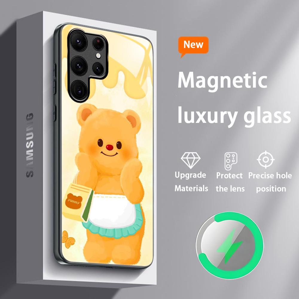 Brand B-Butter Bear Cartoon Phone Case For Samsung S26 S25 S24 S23 S22 S21 S20 Plus Ultra Glass Magnetic Case
