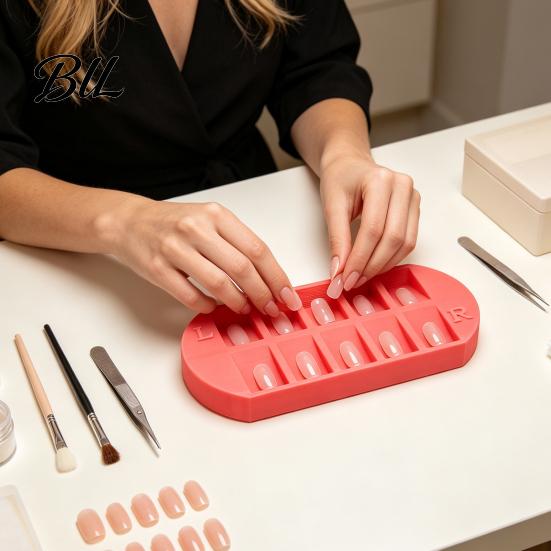 Manicure Tip Display Holder Press-on Nail Sorting Tray with 10 Slots, Organizer L/R Markers, Art Prep Station & for Salon, Home