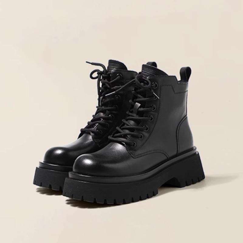 Fashion British Style Lace-up Thick Bottom Ankle Boots Women Fashion Round Toe Platform Boots Comfortable Winter Warm Designer Boots