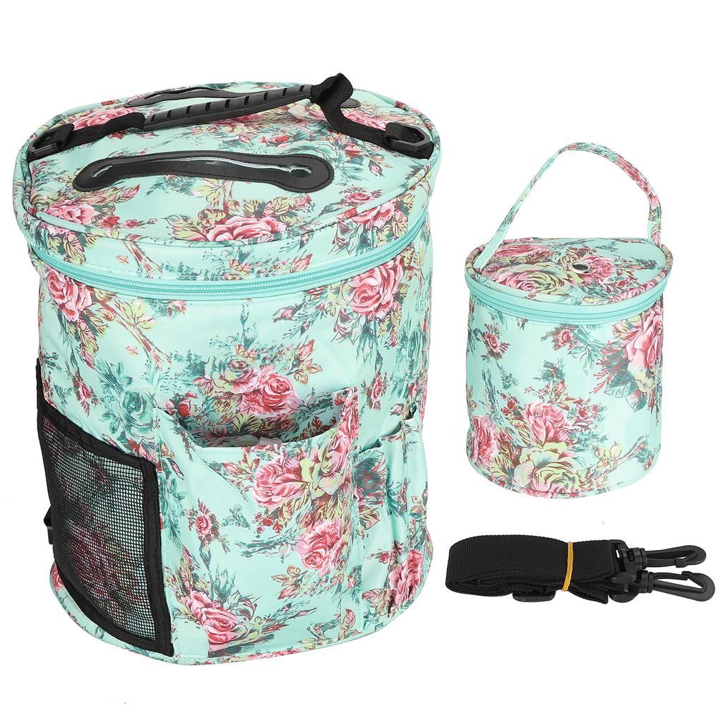 2Pcs Storage Bag 600D Oxford Cloth Printing MultiPocket Hand Strap Cylinder Shape Package(Green