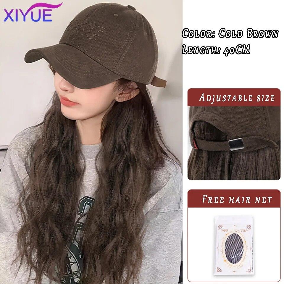 Шляпа, парик, женские длинные волосы, цельный, женская мода, ленивые, слегка вьющиеся волосы, бейсболка, парик, полное покрытие головы