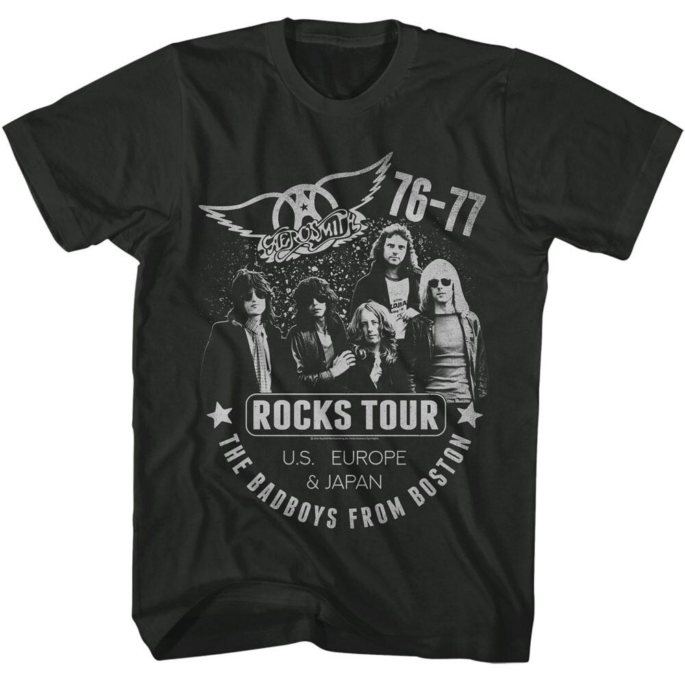 Aerosmith T-Shirt Men039;s 76-77 BAD BOYS ROCK TOUR Heavy Metal Music Steven Tyler Unisex T-Shirt Graphic Tee