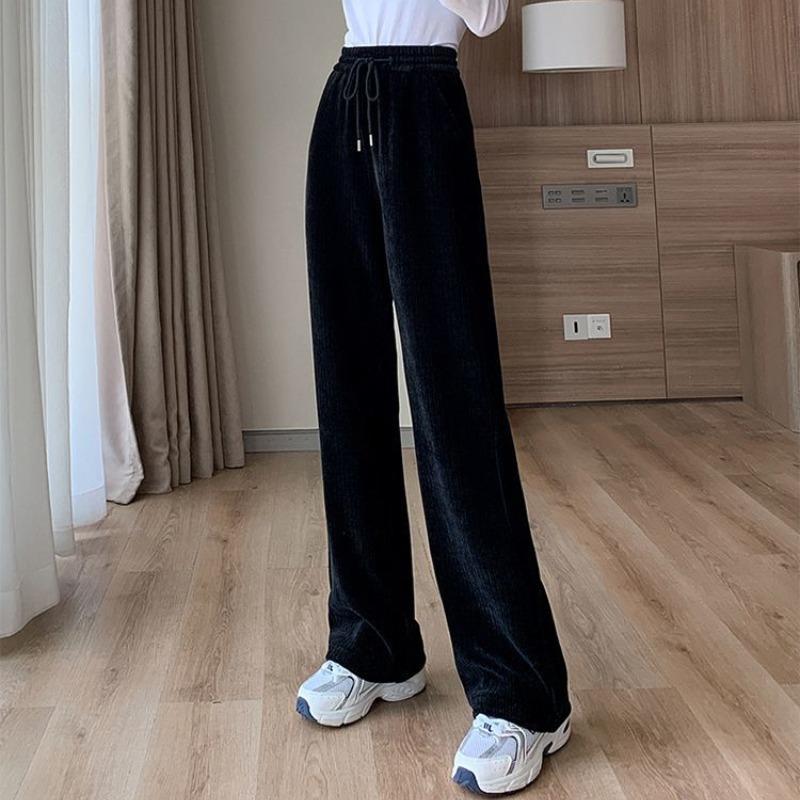 Осенние однотонные теплые вельветовые широкие брюки женские капри зимние утолщенные свободные повседневные брюки из синели женские флисовые вельветовые брюки с высокой талией 25426