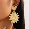 PuRui Punk Gold Color Wear Space Ear Studs for Women Creative Facial Sunflower Pendant Exaggerated Zircon Accessories Gift New