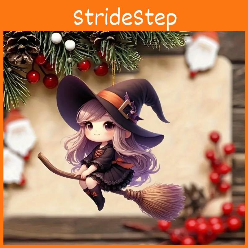 Halloween Acrylic Car Decoration Pendant Cartoon Witch Broom Supplies Interior