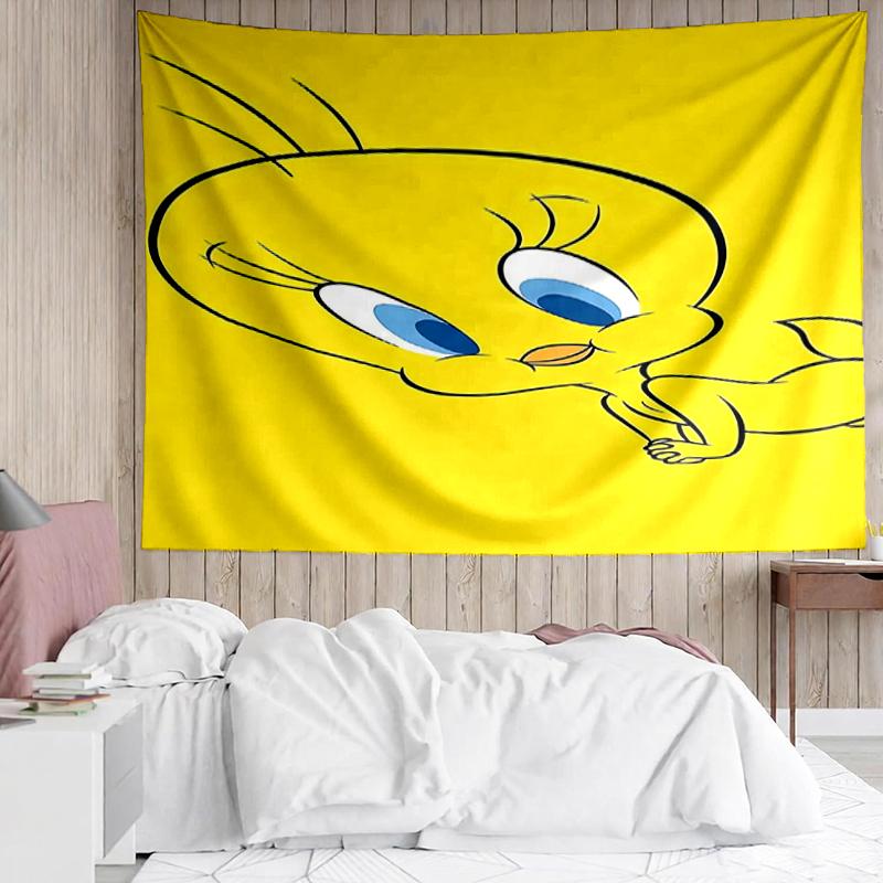 Tweety-Bird Print Tapestry, Backdrop, Easy Setup, Ideal for Bedroom, Office & Living Room, with Aesthetic Wall Hanging Decor.