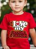 I Love My Grandma Grandpa" Boys' T-Shirt Casual Comfy Polyester Crew Neck Tee For Youngsters Machine Washable Perfect Spring/Summer Gift