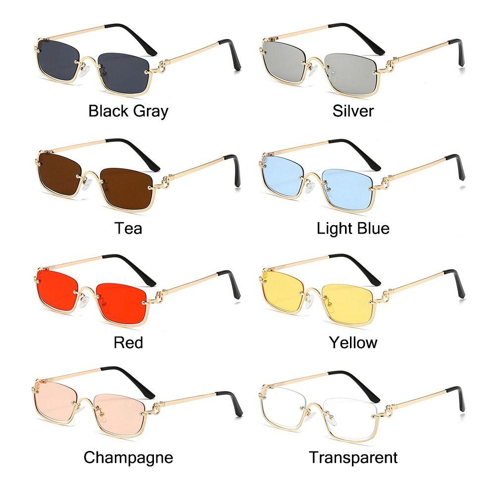 Trendy Small Square Women's Sunglasses Metal Hip Hop Half Frame Sun Glasses Vintage Shades Narrow Eyewear for Women & Men