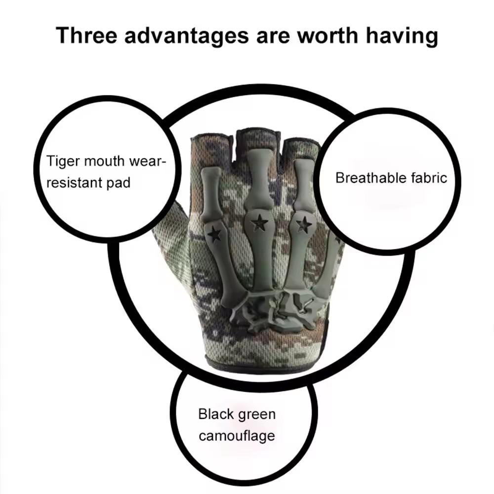 Five Pointed Star Skeleton Tactical Gloves for Men Outdoor Cycling Anti Slip Breathable Half Finger Gloves for Fitness Exercise