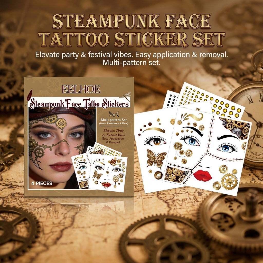 Punk Style Face Tattoo Stickers Set Waterproof Durable Designs for Parties Festivals