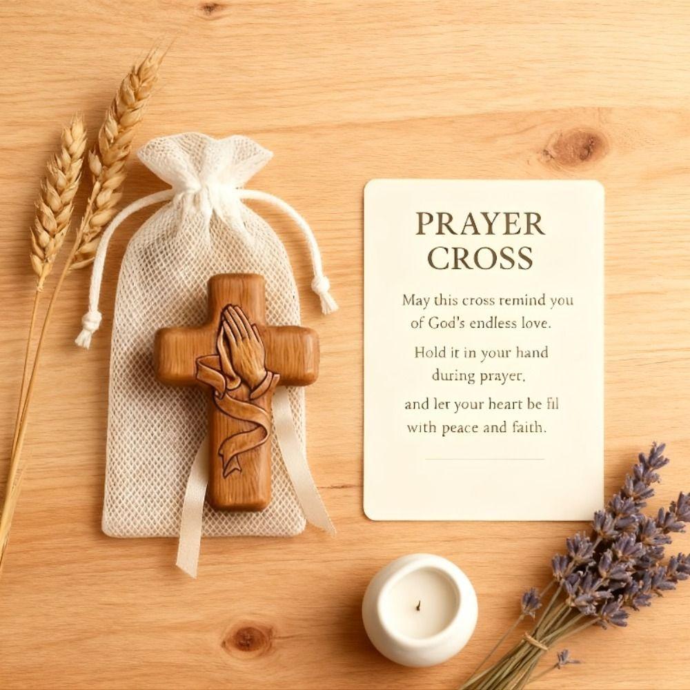 Blessing Pocket Cross Statue with Card Handheld Cross Portable Cross Ornament Church Use