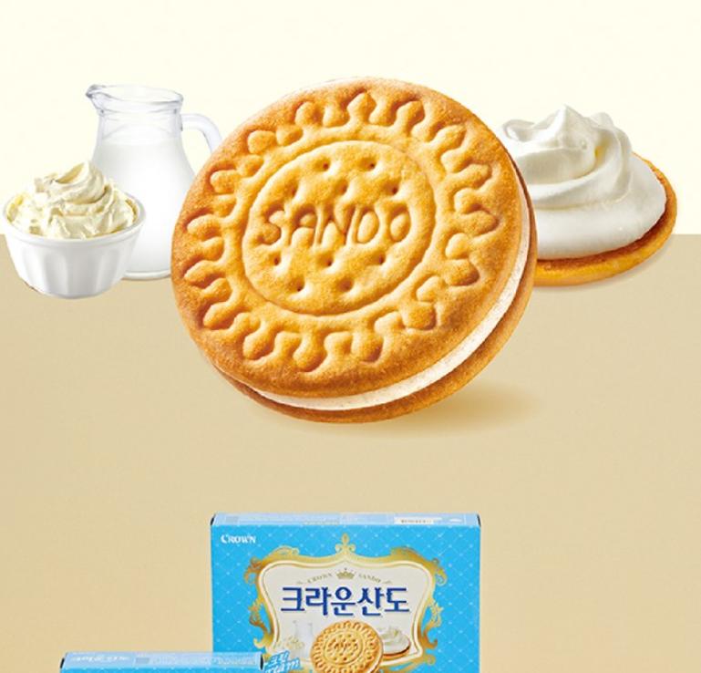 CROWN Sando Крем-вкус 61 г – Мягкий и кремовый корейский пирожок-сэндвич