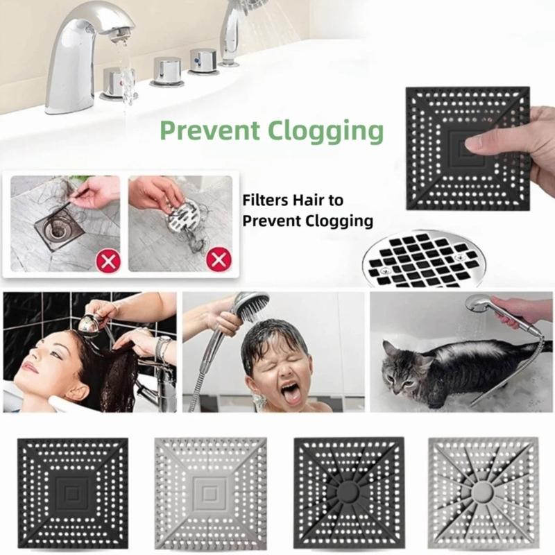 Square Shape Silicone Floor Drain Cover Mesh Sink Strainer Hair Catcher Sewer Outfall Drain Filter Easy to Use