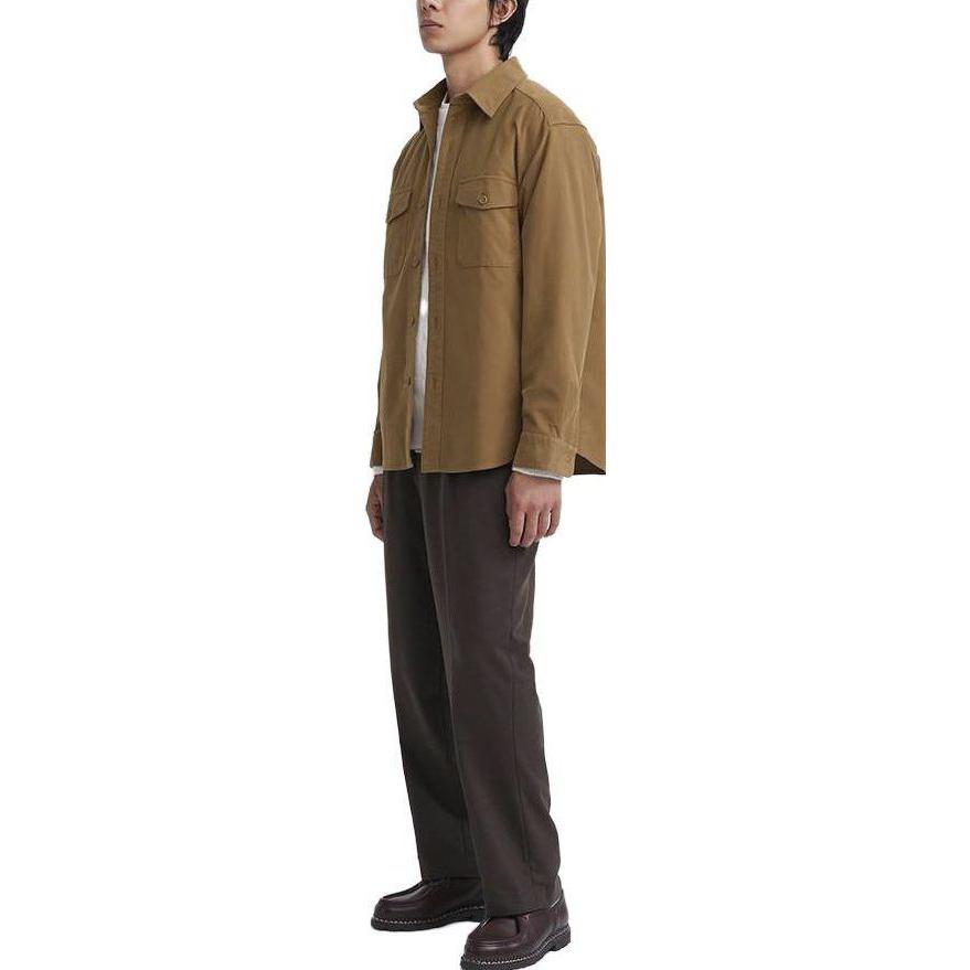 Uniqlo Однотонная свободная рабочая рубашка с длинным рукавом для мужчин Коричневый 462092-36