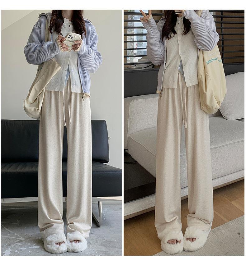 Женские темно-серые мягкие широкие брюки из клейкого риса - Весна/Осень Плюс бархат Теплые Повседневные Маленькие Длинные брюки.