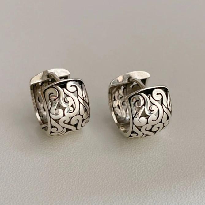 Минималистичные полые серьги-кольца 'Благоприятные облака' из настоящего серебра для женщин, винтажные, тонкие, китайского стиля, аксессуары