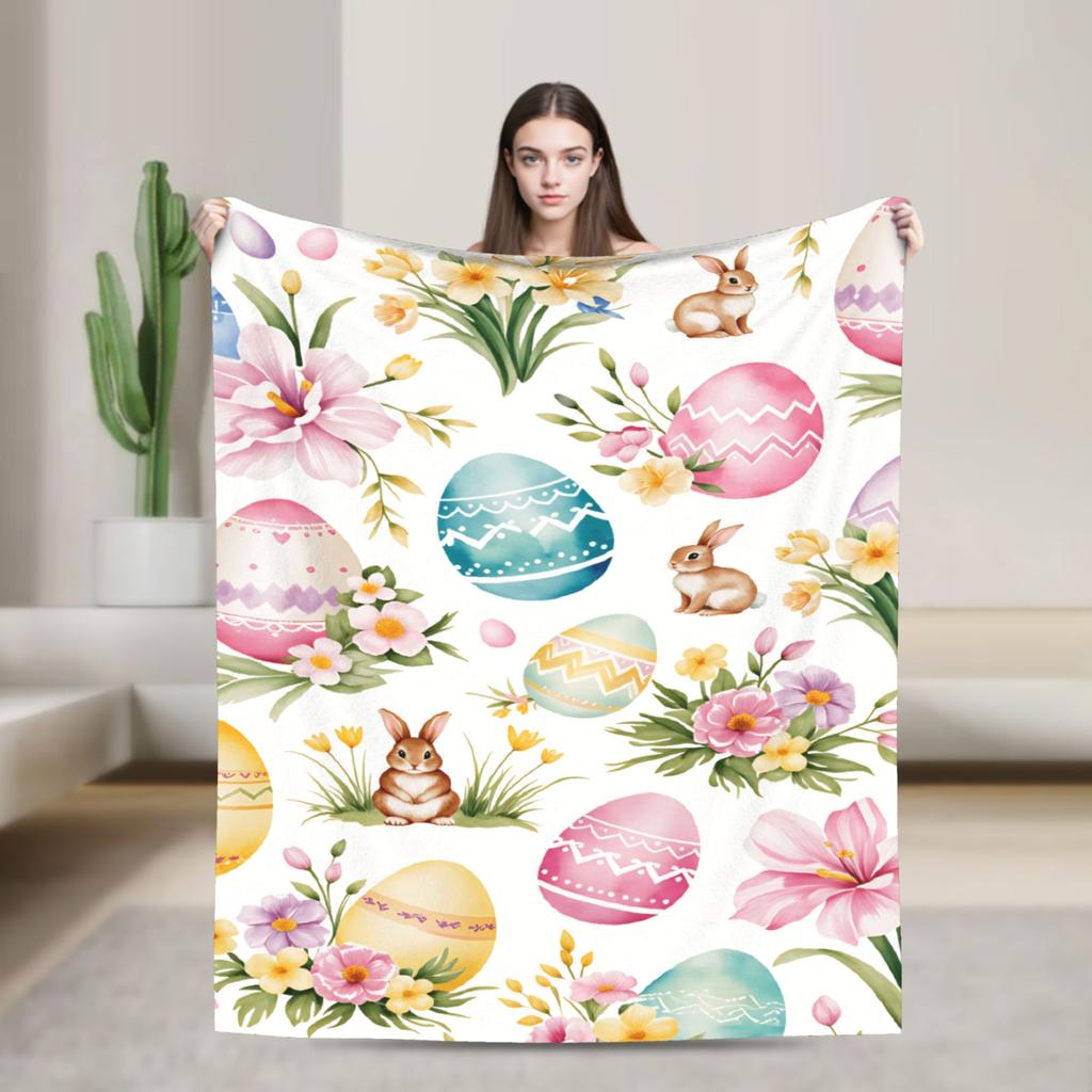 Easter Egg Bedding Throws Soft Aesthetic Blanket  For Outdoor Plane Travel Flannel Bedspread Bed Cover
