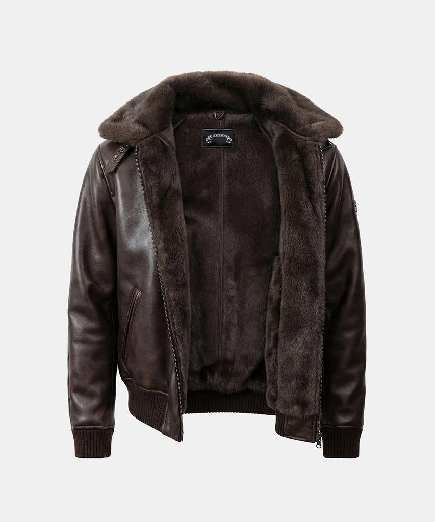 Badblood Viper 21 Shearling Mustang Bomber Jacket - Washed Brown