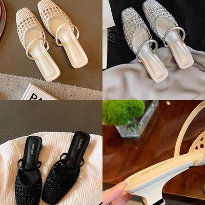 Сумка из овчины, голова наполовину тапочки с квадратным носком, полые плетеные тапочки, женская обувь, крутые тапочки