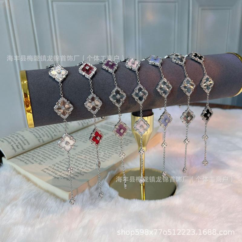 Buccellati Bracelet Four-Leaf Clover Five-Flower Laser Diamond Double-Sided Girls Retro Court