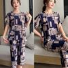 Women's Plus Size Color Block Ice Silk Pajama Set - Autumn Loose Fit