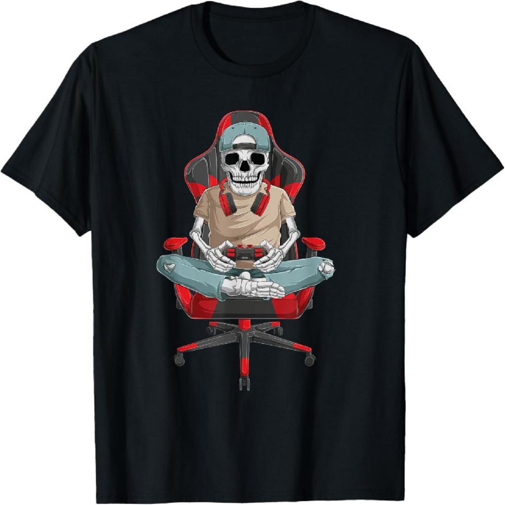 Halloween skeleton gamer video gaming boys men kids teens T-Shirt