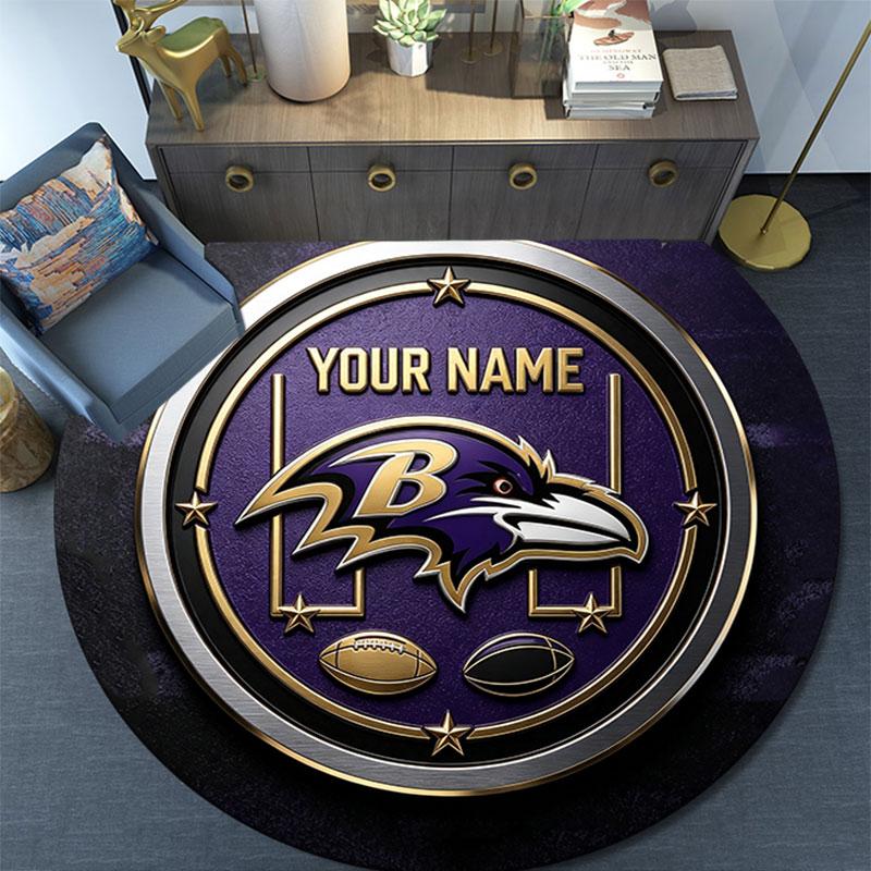 Custom Name,Baltimore Ravens pattern round rug,Carpet Rug for Living Room Bedroom Playroom ,Non-slip Floor Mat,Holiday Gifts and Birthday Gifts.
