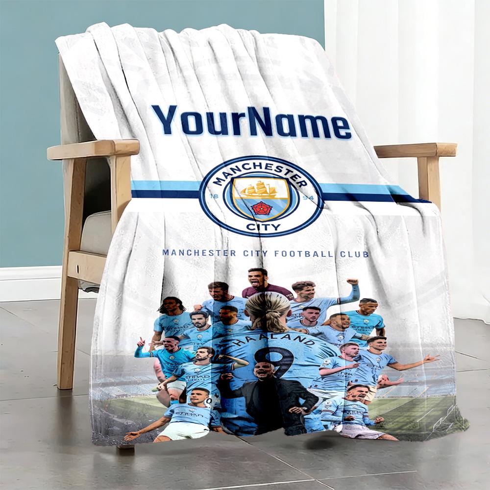 Manchester City Customize Text Blanket Lightweight Personalized Blanket Soft & Cozy Great for Chair Couch Living Room Office Chair