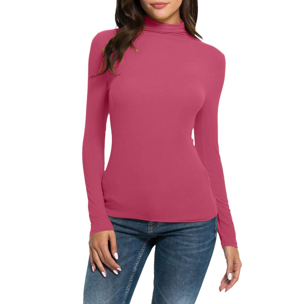 Women's Fashion Slim-Fit Stretch Base Layer Top Solid Colour Long-Sleeved Blouse