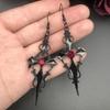 Gothic Punk Earrings Steampunk Black Cross Metal Red Rhinestone Ear Pendant for Women Girl Ear Drop