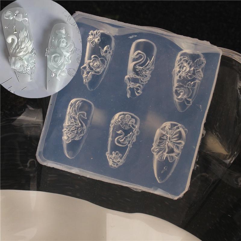 Кружевной Бант Клубника 3D Силиконовая Форма DIY Декор для Ногтей Мультяшный Кролик Цветок Прозрачная Форма Инструмент для Дизайна Маникюра