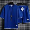 Summer Men's Waffle Sets Casual T-Shirt and Shorts Set Male Sports Suit Solid Color Tracksuit Loose Suits Size