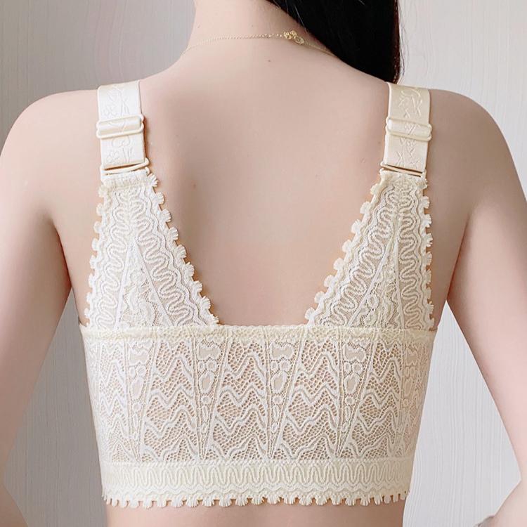 Нижнее белье с пуговицами спереди, красивое сзади, тонкий, со сборками, антипровисающий, регулируемый бюстгальтер для женщин больших размеров, без стальных колец