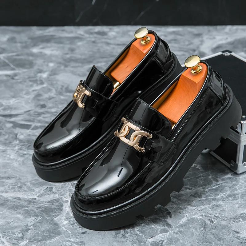 Мода 2024 года, удобные мужские туфли на платформе, мужская обувь для парикмахеров, модные мужские туфли без застежек, повседневные туфли из натуральной кожи, классические мужские туфли для парикмахеров