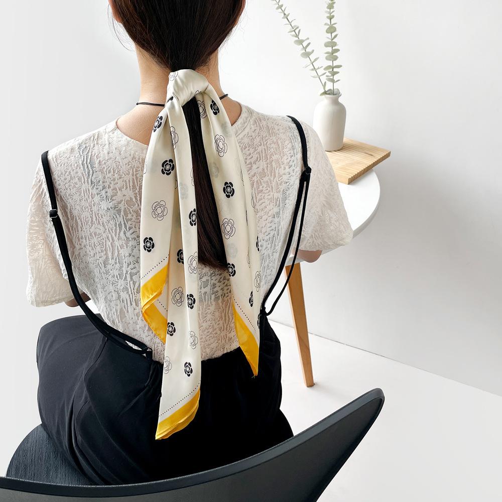 Spring And Summer Satin Long Scarf For Women Sunscreen Shawl Fashionable Beauty Scene Satin Long Scarf Versatile Travel Scarf