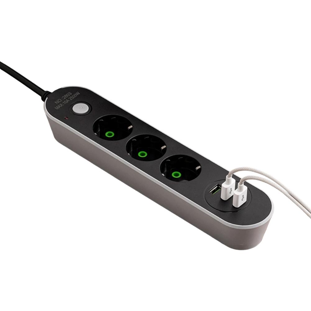 Европейская дорожная сетевая розетка с 2 вилками и USB – Многоместная розетка с защитой от перенапряжения для надежной зарядки