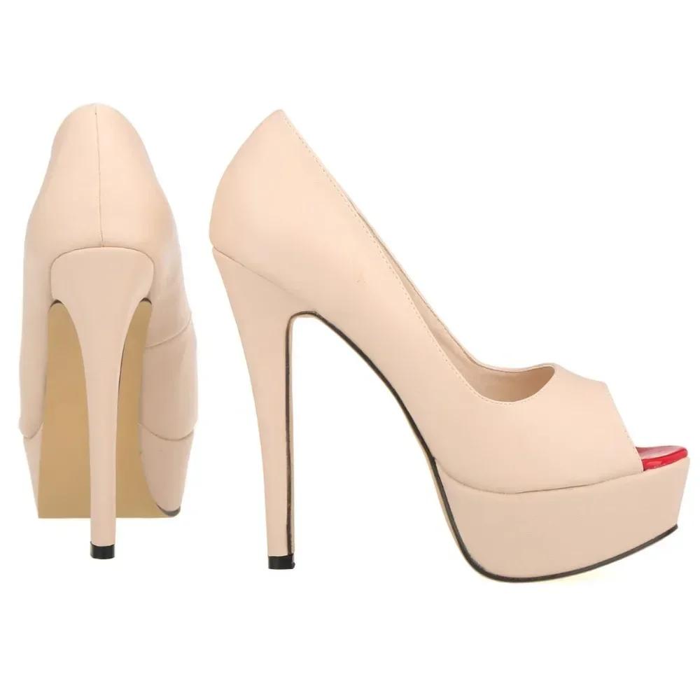 Большие размеры женские сексуальные туфли-лодочки на шпильках модные матовые кожаные туфли на платформе 14 см с открытым носком для вечеринок, ночных клубов, свадебных туфель