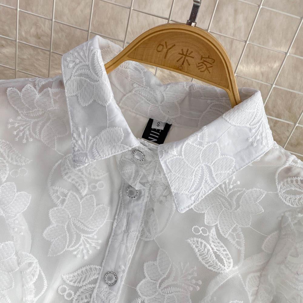 Summer Women's Retro Temperament Super Fairy Lapel Single-breasted White Embroidery Bubble Sleeve A Word Cake Dress