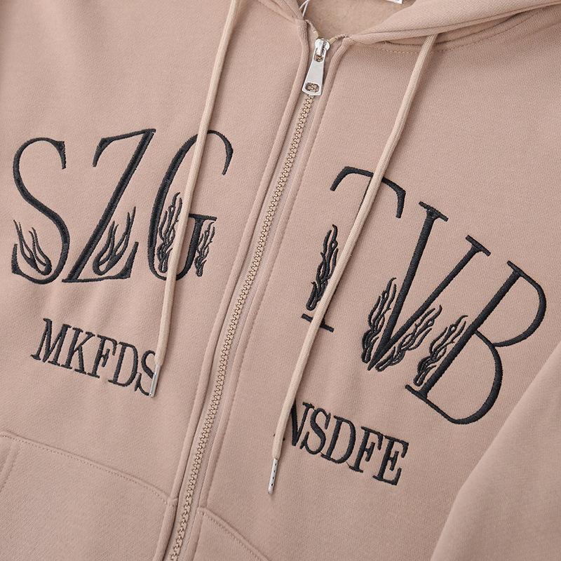 Осень и зима, новый утолщенный плюс бархат свободный модный свитшот для женщин, вышитый утолщенный свитшот с капюшоном на молнии для женщин