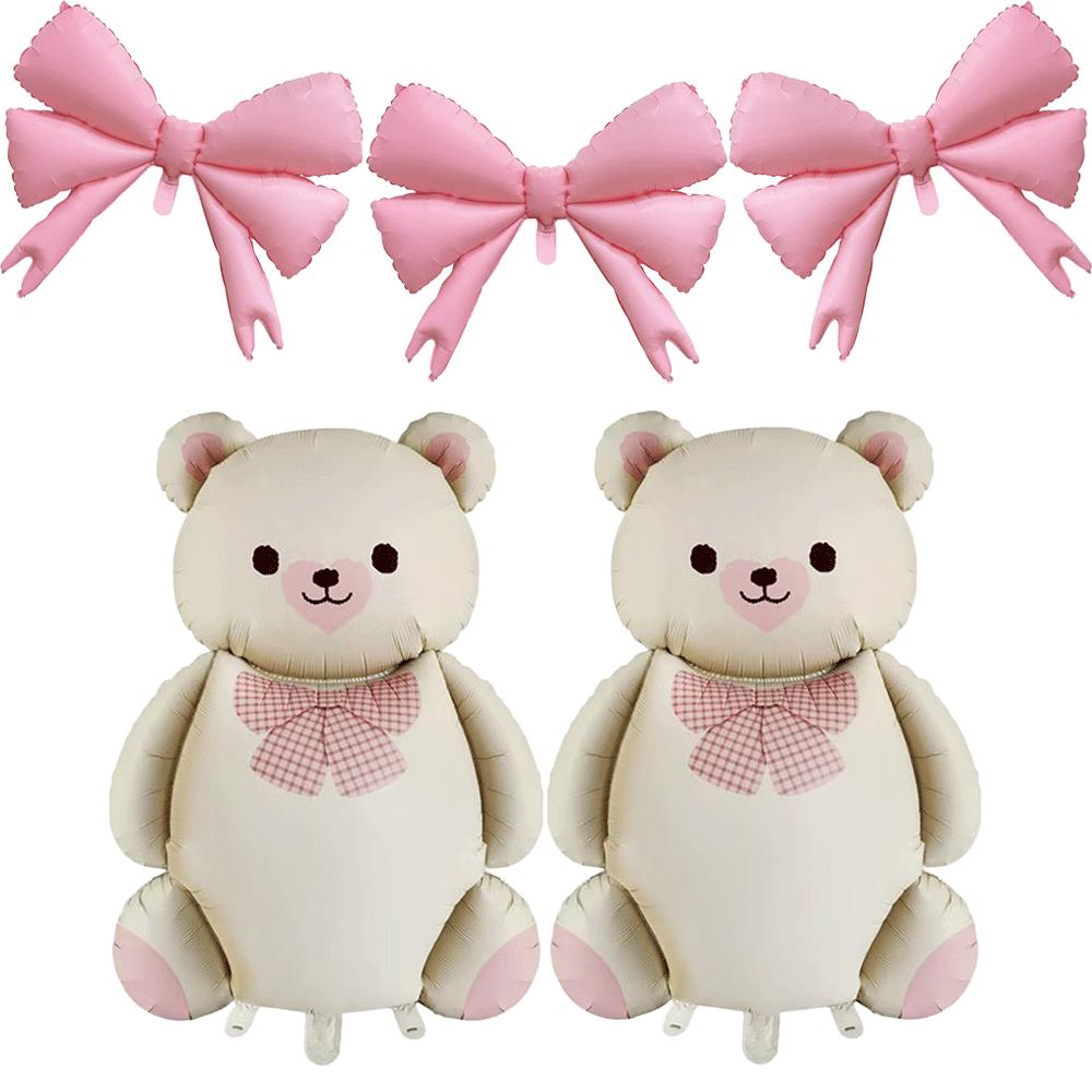 Large 35in Bear Balloon 30in Bow Balloons Jungle Safari Theme Teddy Bear Baby Shower Decorations Girls Birthday Party Supplies