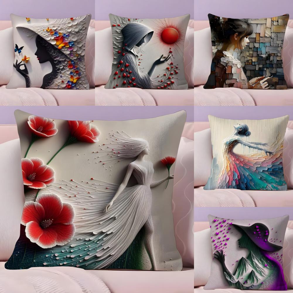 Figure Modern Art Cushion Cover Plush Fabric Soft DoubleSided Printed Sofa Warm Winter Home Gift Pillow Cover