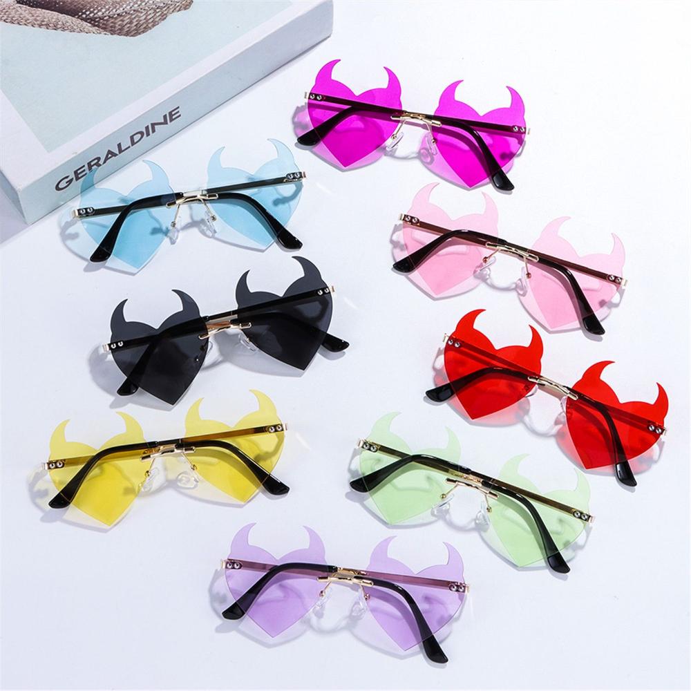 Солнцезащитные очки с защитой от УФ-лучей, модные очки Rock Horn, безободковые солнцезащитные очки, ухо дьявола, форма сердца