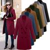 Mid-Length Woolen Women's Coat Double-Breasted Woolen Coats Trench Solid Color Autumn Winter Warm Outwear