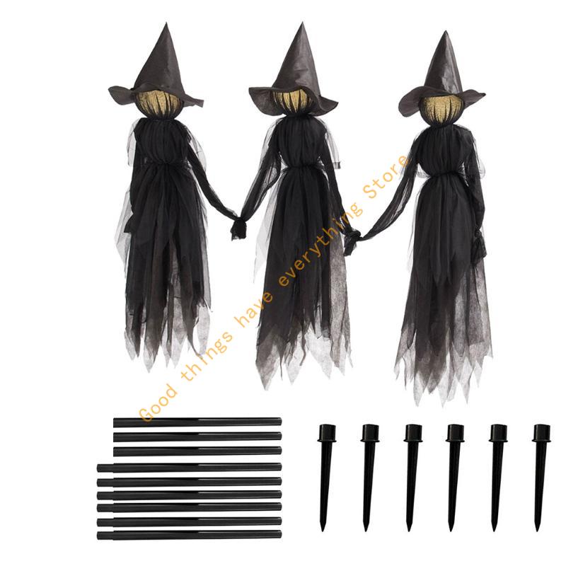 Halloween Decorations Outdoor Large Light Up Holding Hands Screaming Witches Scary Decor for Home Outside Yard Lawn Garden 55KF