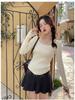 Lace-Trim Patchwork Knit Sweater: Women's Slim-Fit Low Collar Top for Autumn & Winter.