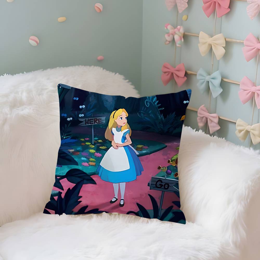 Classic AnimeAalice InWwonderlandS Cute Throw Pillow Covers Pattern Cushion Cover Suitable For Sofa Bedroom Car Pillow Cover