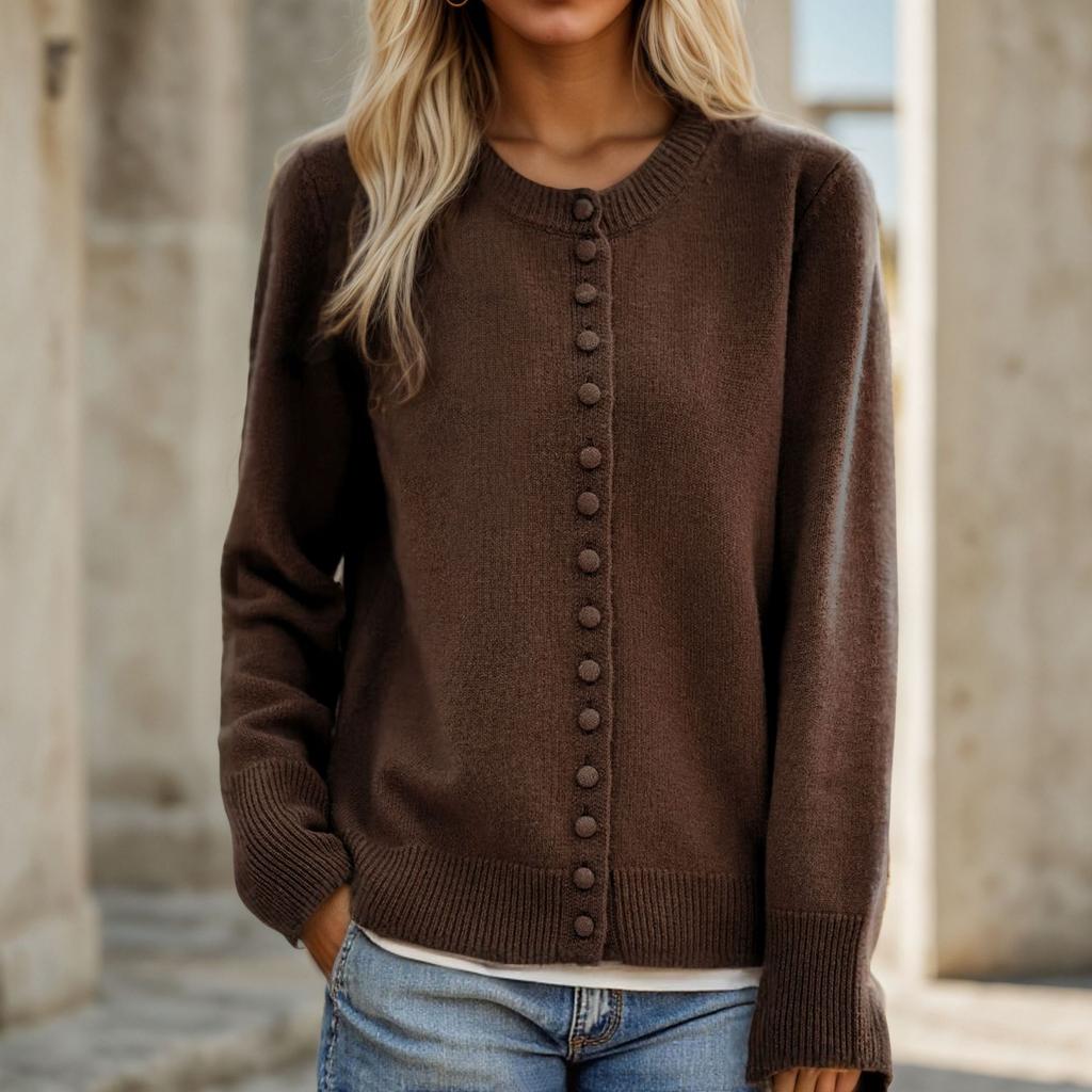 2026 Fall/Winter New Women's Round Neck Solid Color Long Sleeve Knit Sweater Coat