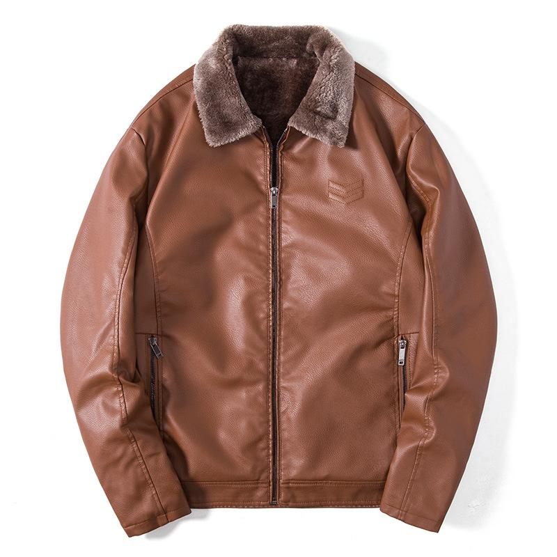 Новая плюшевая кожаная куртка, мужская кожаная куртка, осенне-зимняя повседневная модная и универсальная куртка с лацканами для папы, куртка, куртка
